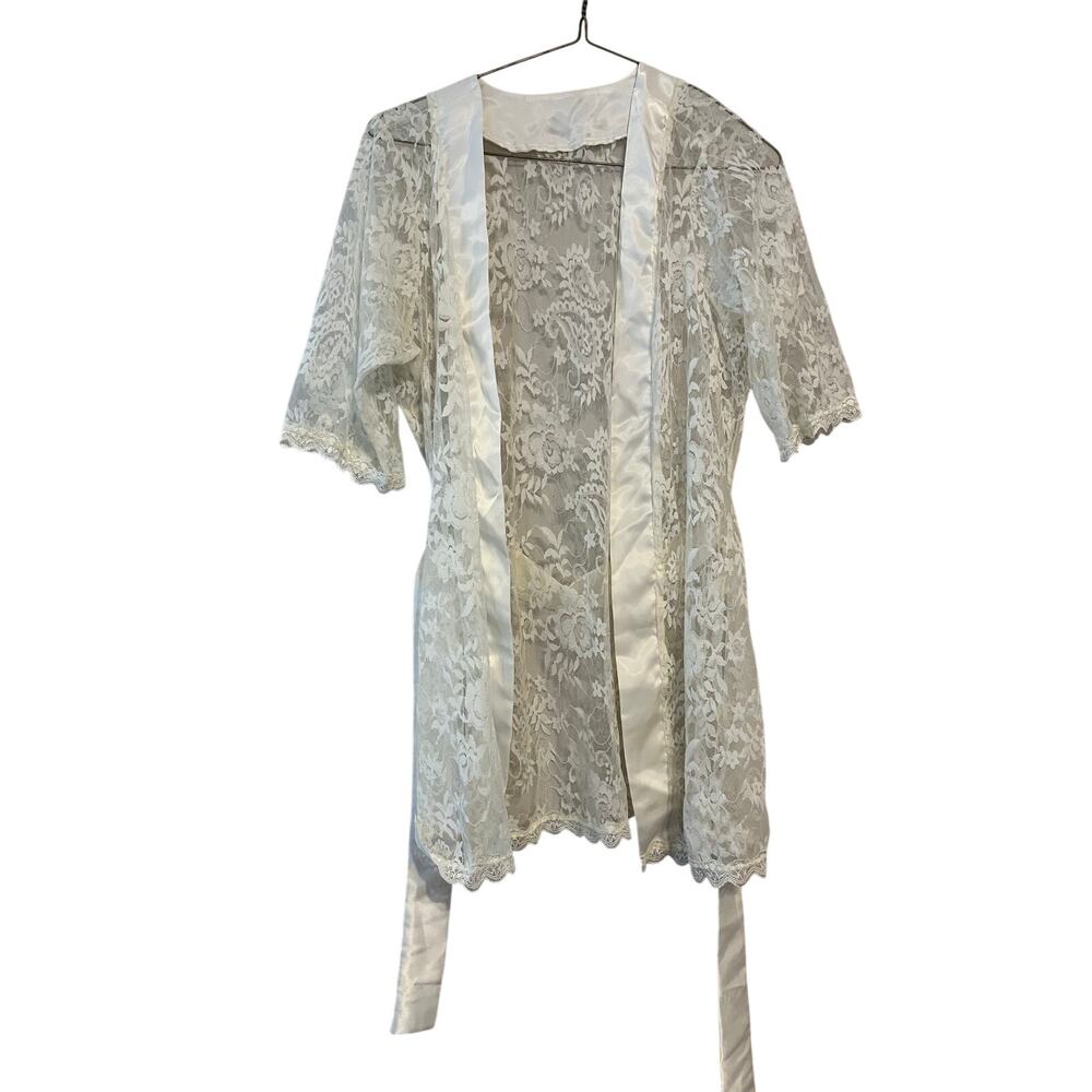Ivory Lace Kimono Robe Lingerie Cover Up Bridal Romantic Feminine Fairy Antique